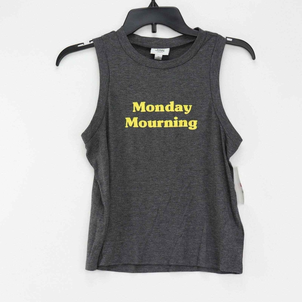 Jenni Tank Top Women XS Gray NEW Monday Mourning Graphic Ribbed Sleeveless
